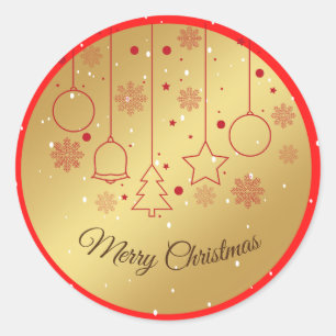 Frohe Weihnachtsgold und rote Ornamente Runder Aufkleber