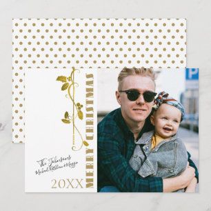 Frohe Weihnachtsgolden Foil Holly Single Foto Feiertagskarte