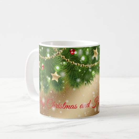 Frohe Weihnachtsgolden Kaffeetasse (Vorderseite Links)