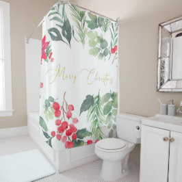 Frohe Weihnachtsgolden mit Aquarellholz Duschvorhang