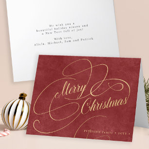 Frohe Weihnachtsgoldskript rot elegant Nicht-Foto Feiertagskarte