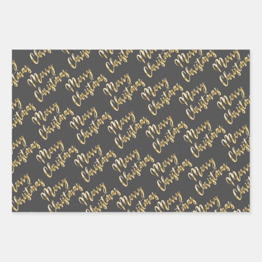 Frohe Weihnachtsgoldskript schwarz grau weiß Geschenkpapier Set (Vorderseite 2)