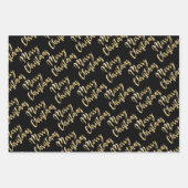 Frohe Weihnachtsgoldskript schwarz grau weiß Geschenkpapier Set (Vorderseite)