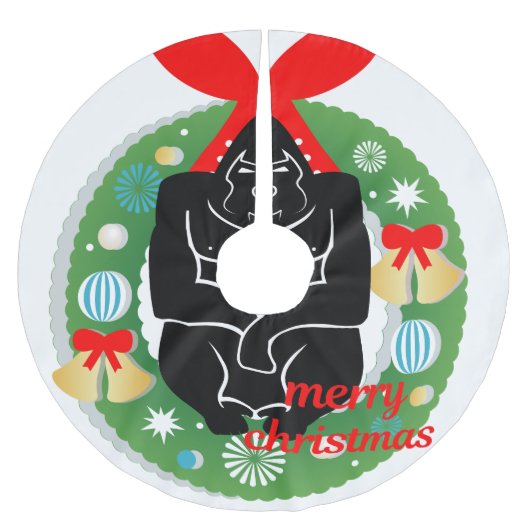 Frohe Weihnachtsgorilla-Rock Polyester Weihnachtsbaumdecke (Vorderseite)