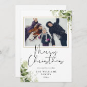 Frohe Weihnachtsgrün Blumengolden-Foto Feiertagskarte (Vorne/Hinten)