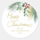 Frohe Weihnachtsgrün Classic Round Sticker (Vorderseite)