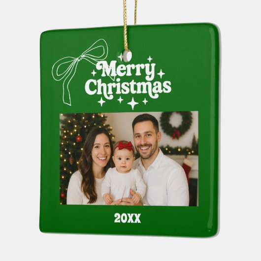 Frohe Weihnachtsgrün Foto Bogen handgezeichnet Ret Keramikornament (Links)