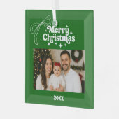 Frohe Weihnachtsgrün Foto Bogen handgezeichnet Ret Ornament Aus Glas (Vorderseite links)