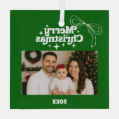 Frohe Weihnachtsgrün Foto Bogen handgezeichnet Ret Ornament Aus Glas (Rückseite)