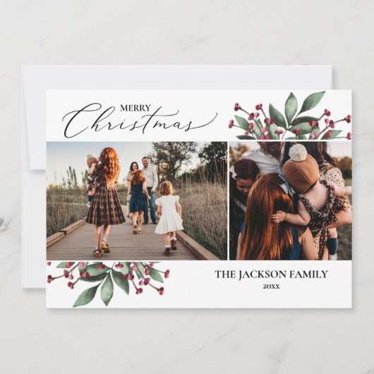Frohe Weihnachtsgrün Rotes Foto Weihnachtskarte Einladung (Vorderseite)