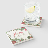 Frohe Weihnachtsgrün Steinuntersetzer (Seitenansicht)