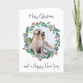 Frohe Weihnachtsgrün Wreath Custom Foto Feiertagskarte