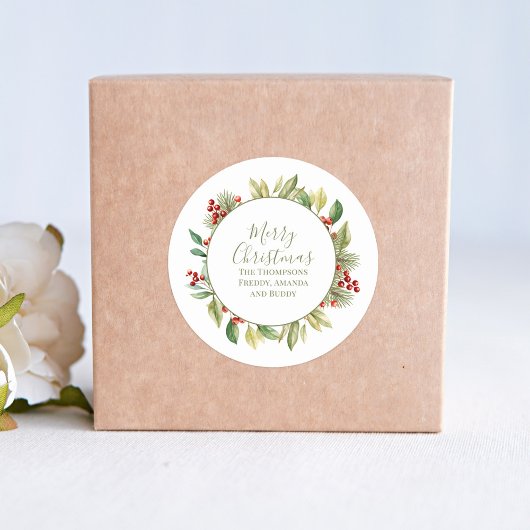 Frohe Weihnachtsgrün Wreath Custom Runder Aufkleber
