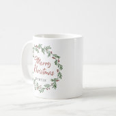 Frohe Weihnachtsgrün Wreath Personalisiert Kaffeetasse (Vorderseite Links)