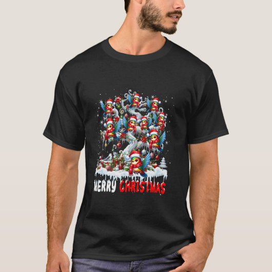 Frohe Weihnachtsgruppe Santa Hummingbirds on Tree T-Shirt (Vorderseite)