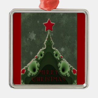 Frohe Weihnachtsgrüße - Fraktal Tree und Star Silbernes Ornament