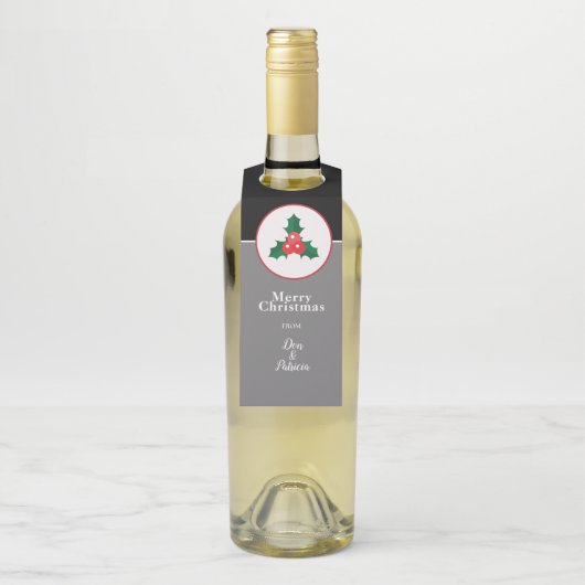 Frohe Weihnachtsgrüße, Holly Sprig & Berries Flaschenanhänger (Auf Flasche)