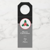 Frohe Weihnachtsgrüße, Holly Sprig & Berries Flaschenanhänger (Vorderseite)