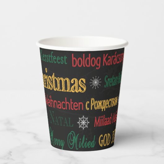 Frohe Weihnachtsgrüße in einer anderen Sprache | Pappbecher (Rückseite)