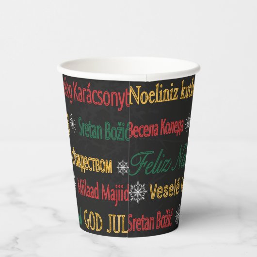 Frohe Weihnachtsgrüße in einer anderen Sprache | Pappbecher (Rechts)