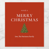 Frohe Weihnachtsgrüße mit Baum auf roten Sitten Weinetikett (Einzelnes Label)