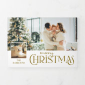 Frohe Weihnachtsgrüße mit Foto Beilage Gold Dreifach Gefaltete Urlaubskarte (Cover)