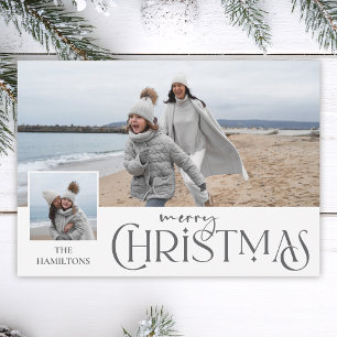 Frohe Weihnachtsgrüße mit Foto Beilage Silber Feiertagskarte