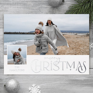Frohe Weihnachtsgrüße mit Foto Beilage Silber Folien Feiertagskarte
