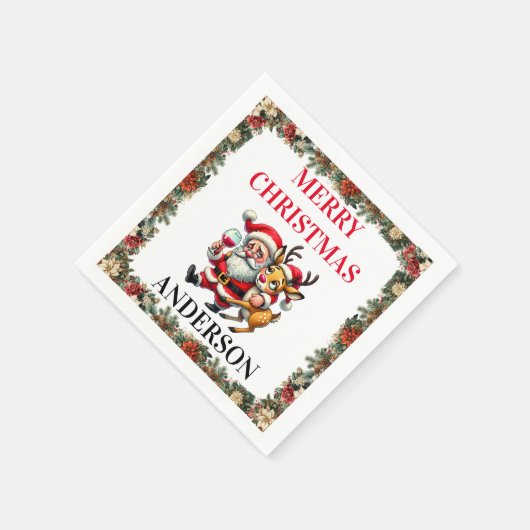Frohe Weihnachtsgrüße Santa Serviette (Ecke)