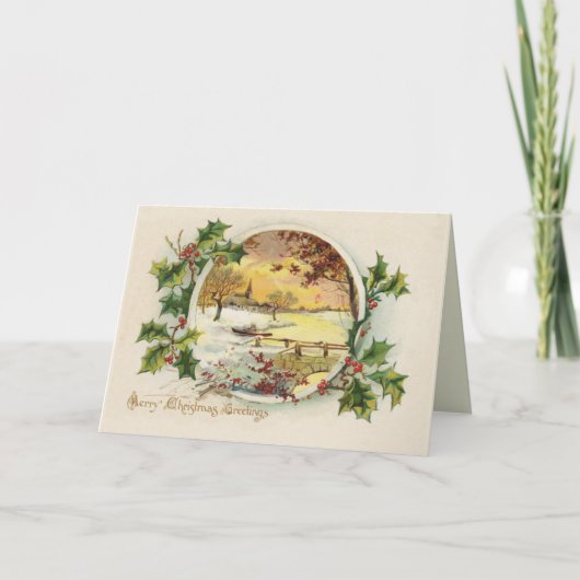 Frohe Weihnachtsgrüße Vintage Dorfszene Feiertagskarte (Vorderseite)