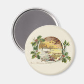 Frohe Weihnachtsgrüße Vintage Dorfszene Magnet (Vorderseite/Rückseite)