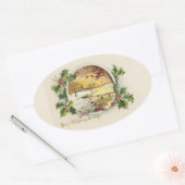 Frohe Weihnachtsgrüße Vintage Dorfszene Ovaler Aufkleber (Umschlag)