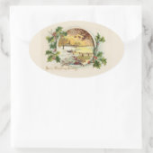 Frohe Weihnachtsgrüße Vintage Dorfszene Ovaler Aufkleber (Tasche)