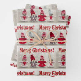 Frohe Weihnachtsgürtel Dolls in Red w Snow 3 Geschenkpapier Set