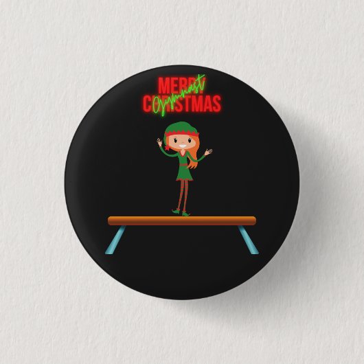Frohe Weihnachtsgymnast Elf Button (Vorderseite)