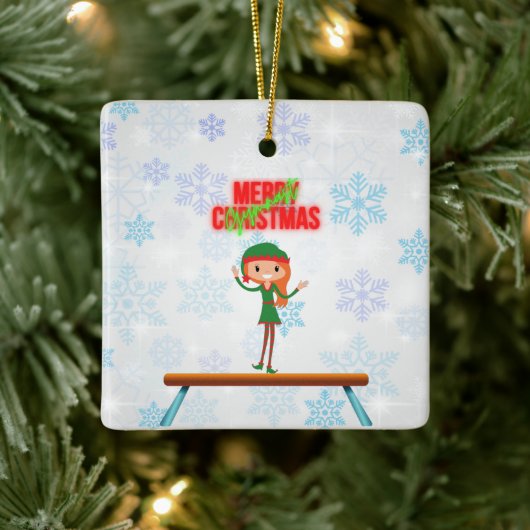 Frohe Weihnachtsgymnast Elf Keramikornament (Baum)