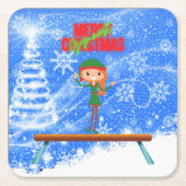 Frohe Weihnachtsgymnast Elf Rechteckiger Pappuntersetzer (Vorderseite)