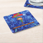 Frohe Weihnachtsgymnast Elf Rechteckiger Pappuntersetzer (angewinkelt)