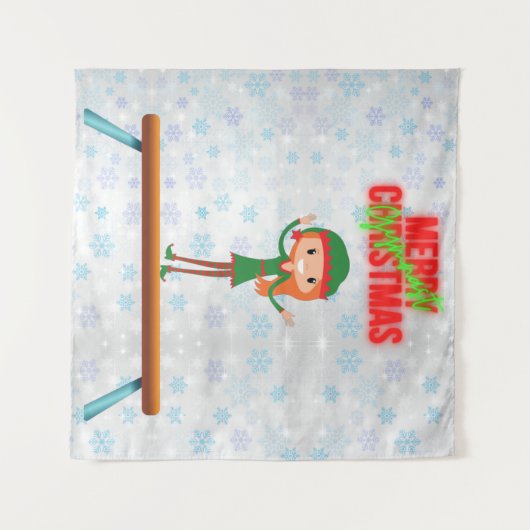 Frohe Weihnachtsgymnast Elf Wandteppich (Vorderseite (Horizontal))