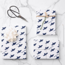 Frohe Weihnachtshai Blue Black Buffalo Kariert Geschenkpapier Set