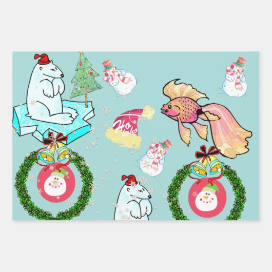 Frohe Weihnachtshai Polar Bear Santa Geschenkpapier Set (Vorderseite 2)