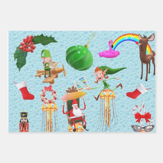 Frohe Weihnachtshai Polar Bear Santa Geschenkpapier Set (Vorderseite)