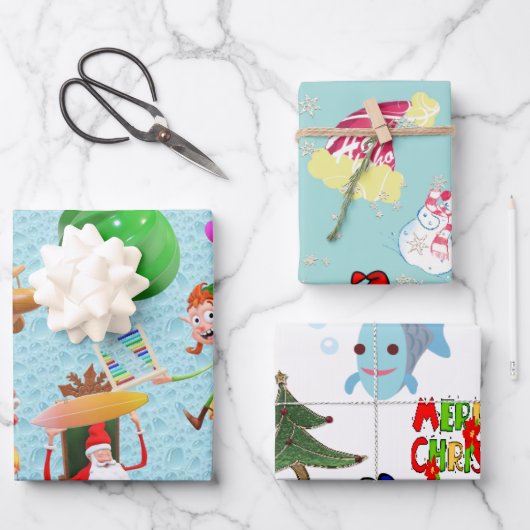 Frohe Weihnachtshai Polar Bear Santa Geschenkpapier Set (Vorderseite)