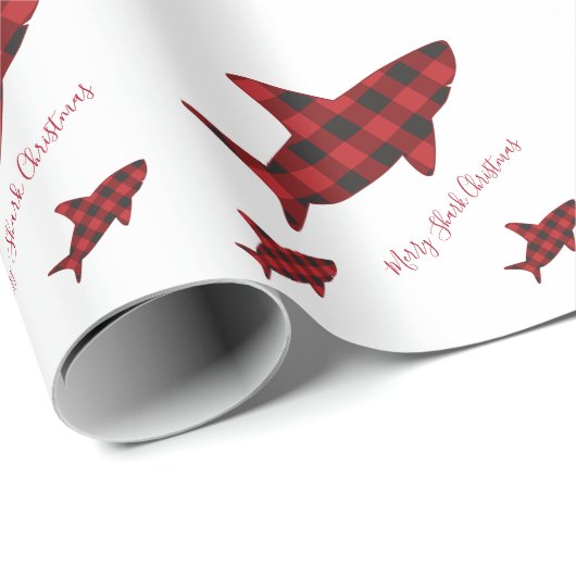 Frohe Weihnachtshai Red Black Buffalo Kariert Geschenkpapier (Rolleneckpunkt)