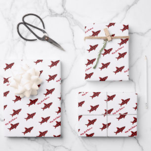 Frohe Weihnachtshai Red Black Buffalo Kariert Geschenkpapier Set