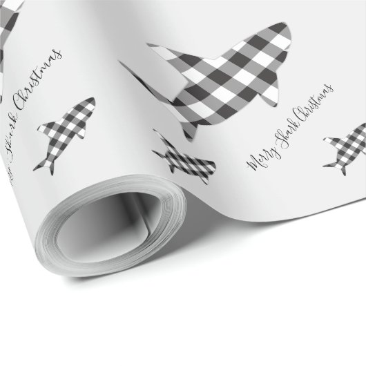 Frohe Weihnachtshai Schwarz-weiß Buffalo Kariert Geschenkpapier (Rolleneckpunkt)