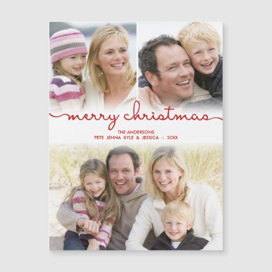 Frohe Weihnachtshandbriefe Frosty Foto Collage Magnetkarte (Vorderseite)