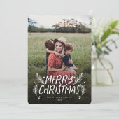 Frohe Weihnachtshandgezeichnete Pine Berries Foto Feiertagskarte (Stehend Vorderseite)