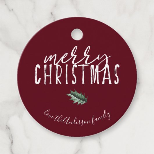 Frohe Weihnachtshandschrift Red Holly Chic Geschenkanhänger (Vorderseite)