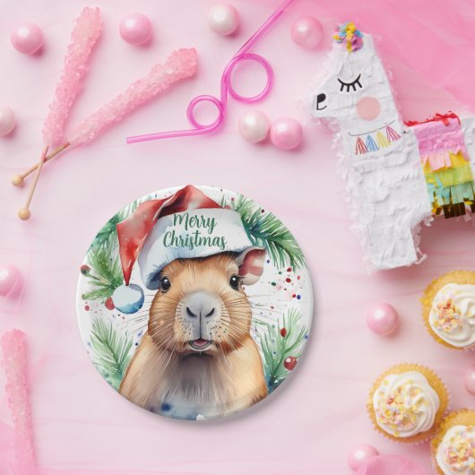 Frohe WeihnachtsHat festliche Capybara - Pappteller (Party)